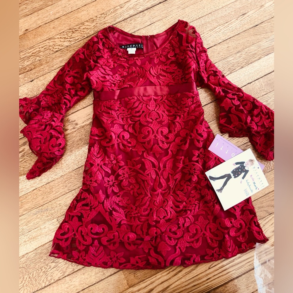 Biscotti solid Red party dress new size 4 or 5 crochet lace chasing fireflies